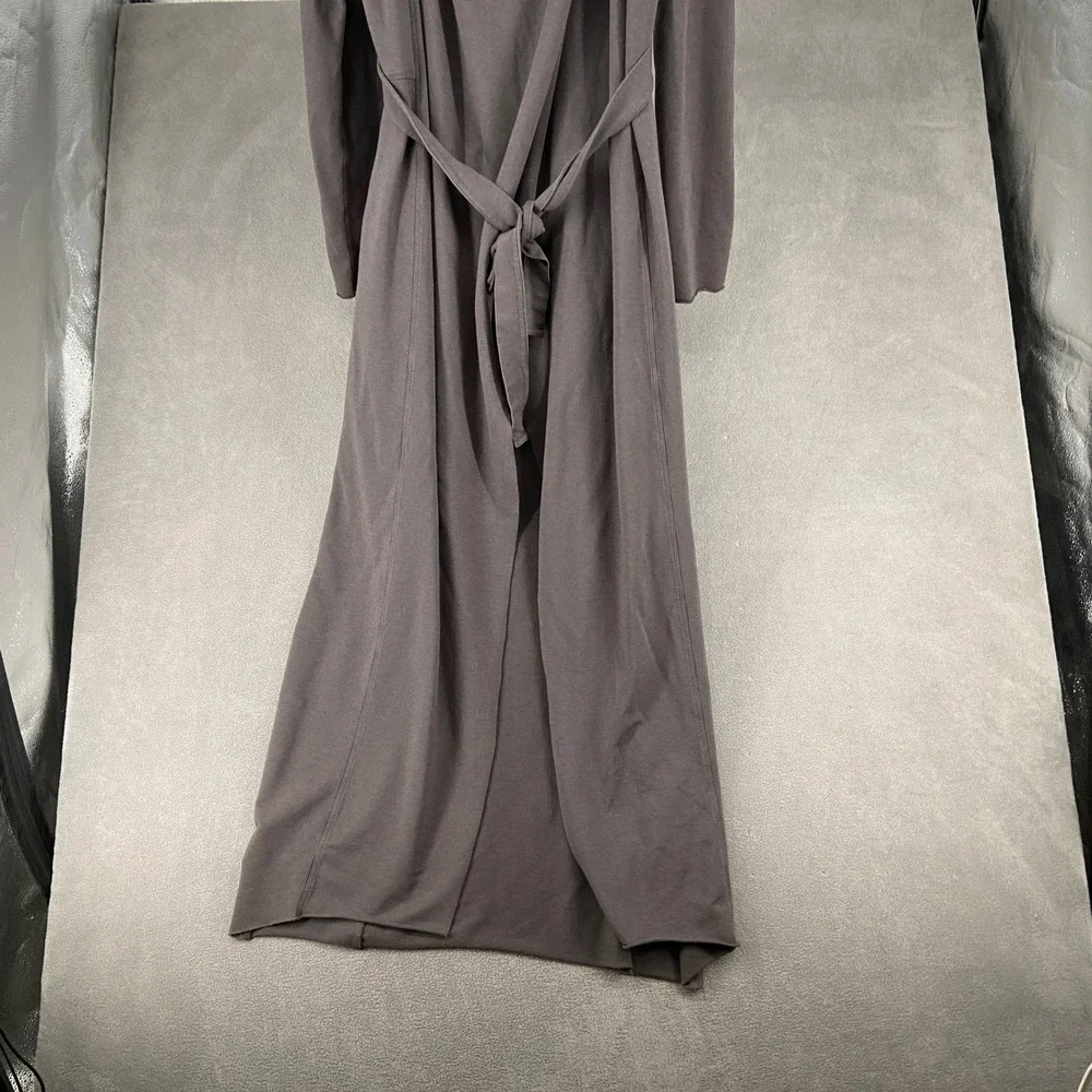 Lunya Restoration Long Robe Charcoal Grey Wrap Front Belted Maxi Loungewear L/XL